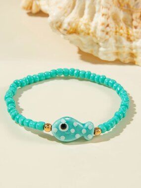 IMOLI Bohemian Ocean Seed Bead Bracelet Fish Pendant Beachy Bracelet